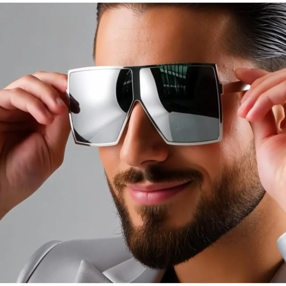 Men Sunglasse Square Flat Top Big Frame UV400 Sun Glasses Oversized Hip Hop 2026